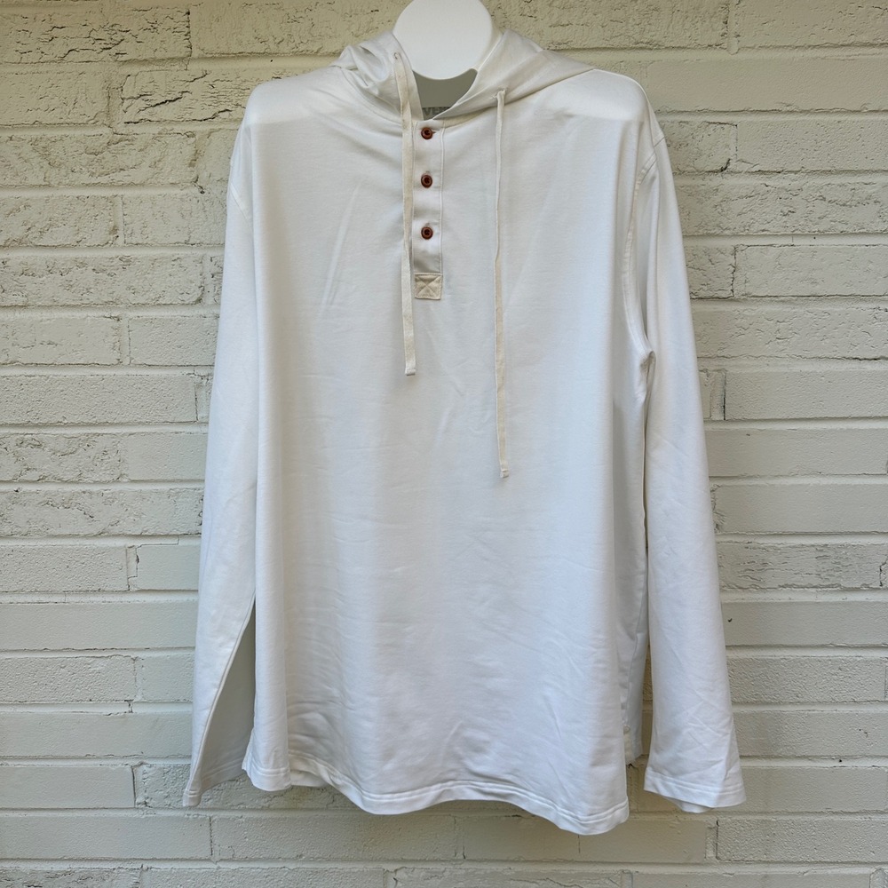 Veboon 3XL White Drop Cut Lux Hoodie Long Sleeve Button Henley Menswear